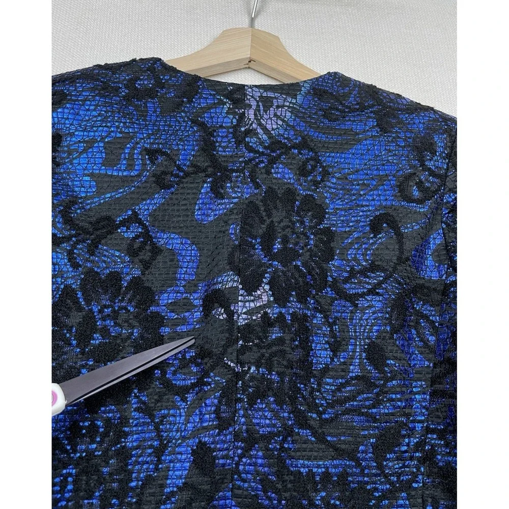 Badgley Mischka Collection Womens Black Blue Brocade Suit Jacket Small Old Money